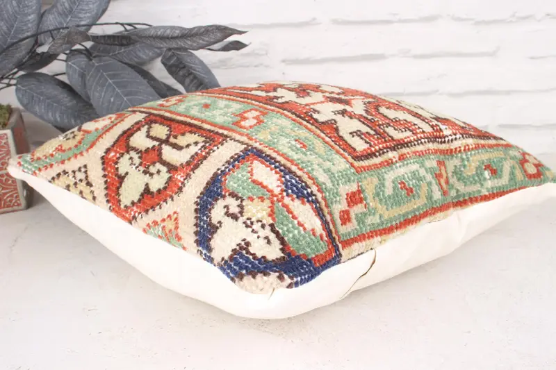 Bolster Throw Cushion Case, Pillow Cover, Tapestry Pillow Case, Handmade Kilim Cushion, Boho Pillow, 16x16 Red Pillow Case, Kilim Pillow - 6