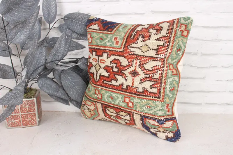 Bolster Throw Cushion Case, Pillow Cover, Tapestry Pillow Case, Handmade Kilim Cushion, Boho Pillow, 16x16 Red Pillow Case, Kilim Pillow - 4