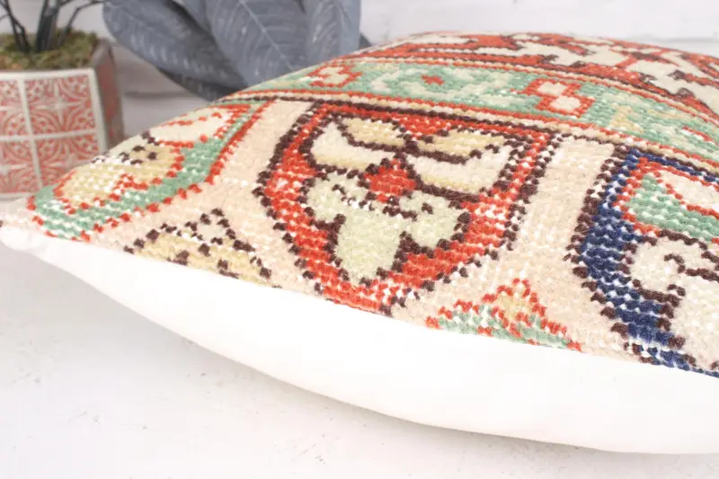 Bolster Throw Cushion Case, Pillow Cover, Tapestry Pillow Case, Handmade Kilim Cushion, Boho Pillow, 16x16 Red Pillow Case, Kilim Pillow - 7