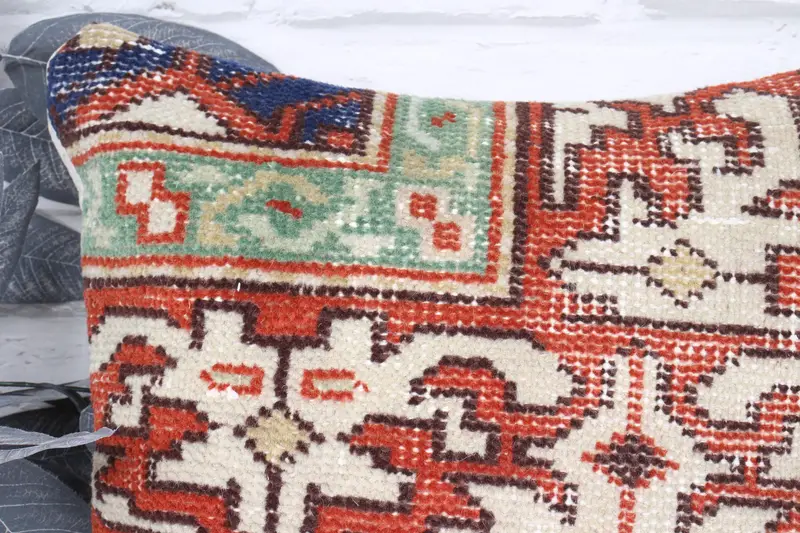 Bolster Throw Cushion Case, Pillow Cover, Tapestry Pillow Case, Handmade Kilim Cushion, Boho Pillow, 16x16 Red Pillow Case, Kilim Pillow - 2