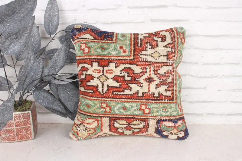 Bolster Throw Cushion Case, Pillow Cover, Tapestry Pillow Case, Handmade Kilim Cushion, Boho Pillow, 16x16 Red Pillow Case, Kilim Pillow - 1