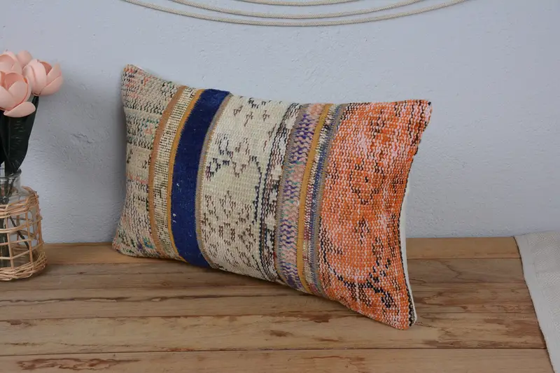 Customized Pillow Case, Pillow Sham, 12x20 Beige Pillow Case, Antique Pillows, Vintage Kilim Pillow, Vintage Throw Cushion, Interior Designer Pillow - 4