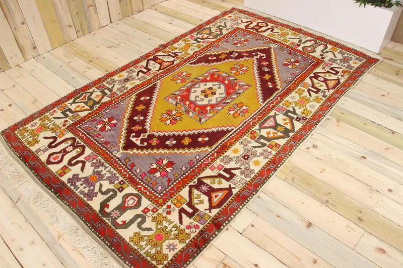 5.4x9.3 ft Turkish Rug, Vintage Large Rug, Red Yellow Floral Wool Rug - 1