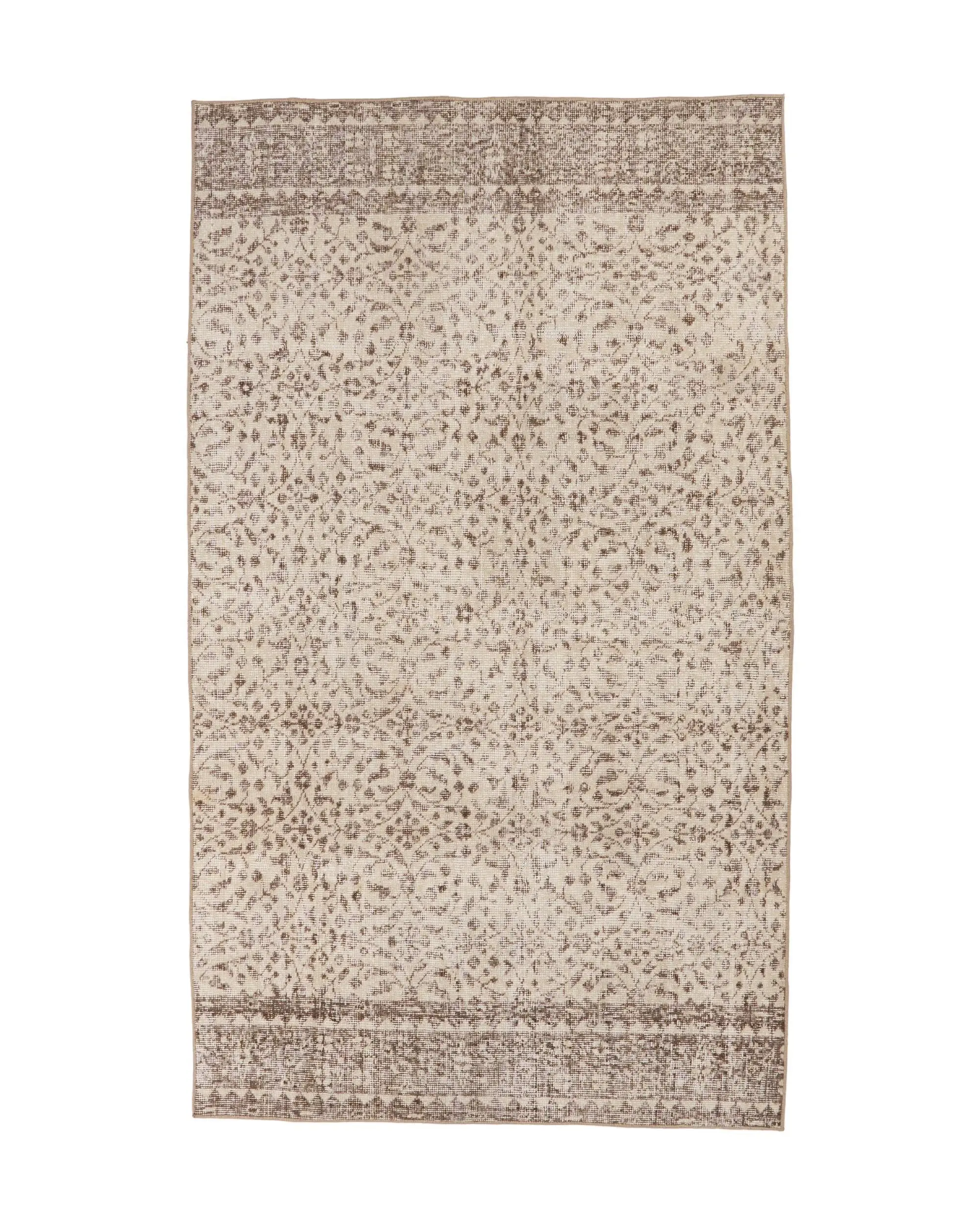 Vintage 4.1x7.1 ft Rug, Area Turkish Rug, Brown Beige Animal Print Wool Rug - 1