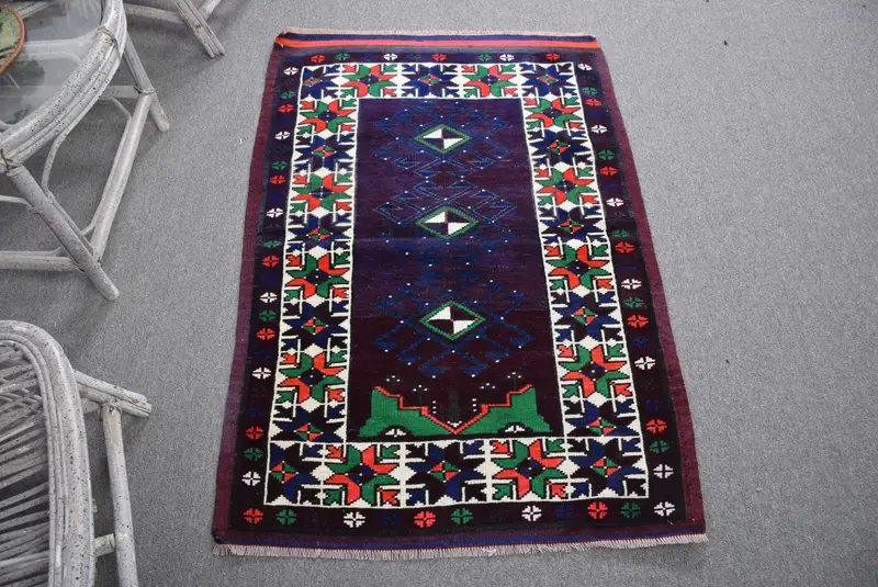 2.8x4.2 ft Vintage Rug, Oushak Rug, Blue Patchwork Rug Wool - 1