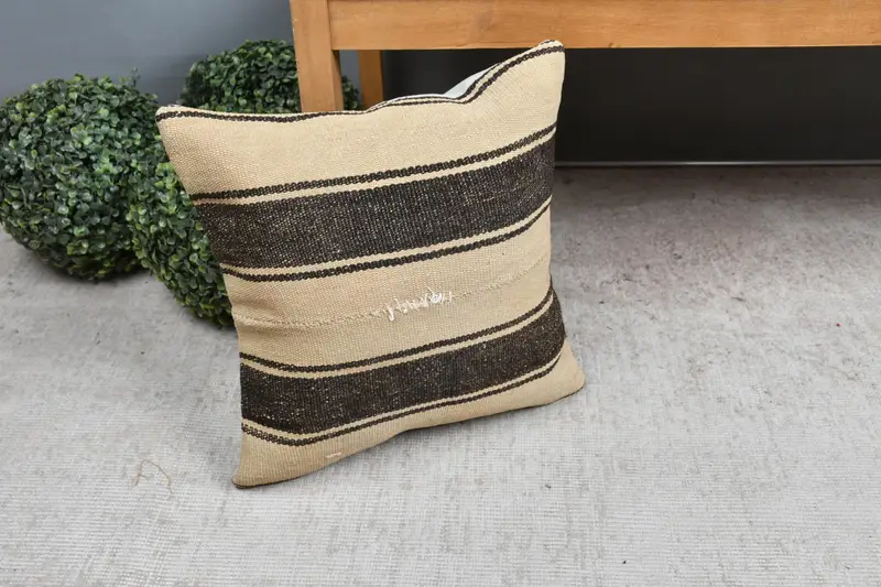 Boho Pillow, Cushion Case, Pillow for Sofa, Ikat Pillow, Pattern Throw Pillow Sham, 16x16 Beige Pillow Case, Ethnical Kilim Rug Pillow - 7
