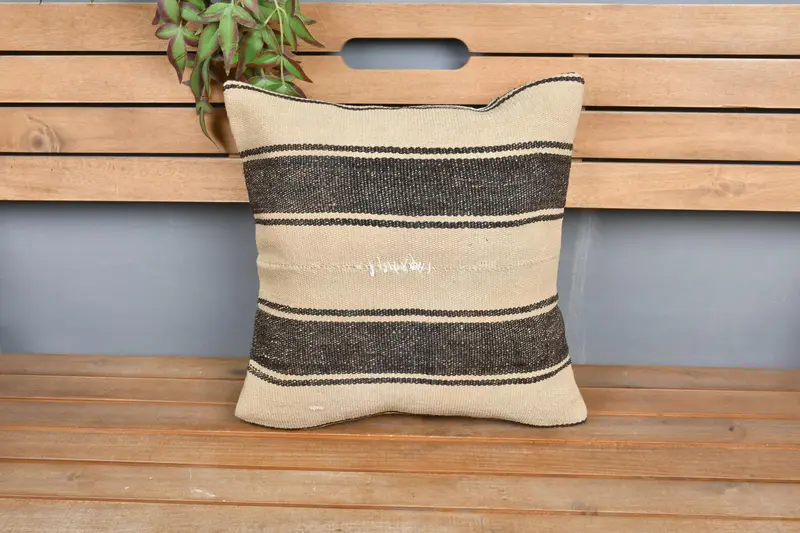 Boho Pillow, Cushion Case, Pillow for Sofa, Ikat Pillow, Pattern Throw Pillow Sham, 16x16 Beige Pillow Case, Ethnical Kilim Rug Pillow - 6