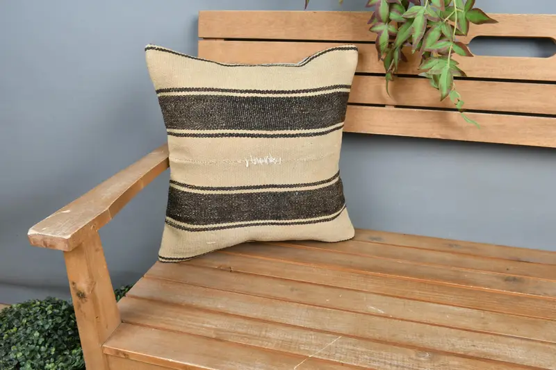 Boho Pillow, Cushion Case, Pillow for Sofa, Ikat Pillow, Pattern Throw Pillow Sham, 16x16 Beige Pillow Case, Ethnical Kilim Rug Pillow - 1