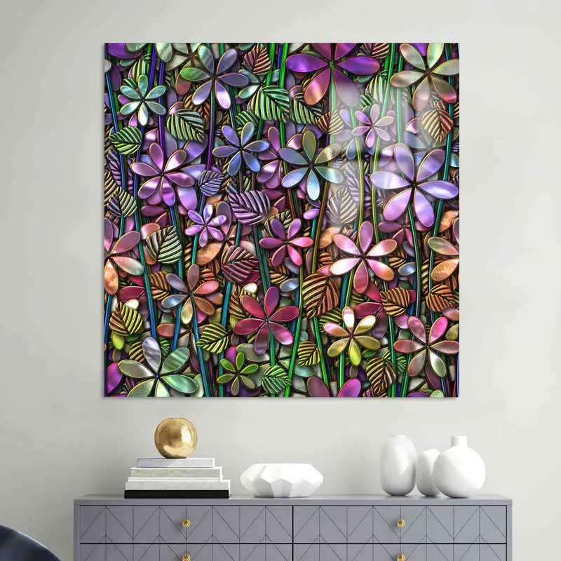 モダンな抽象的なピンクと紫の花のキャンバス プリント