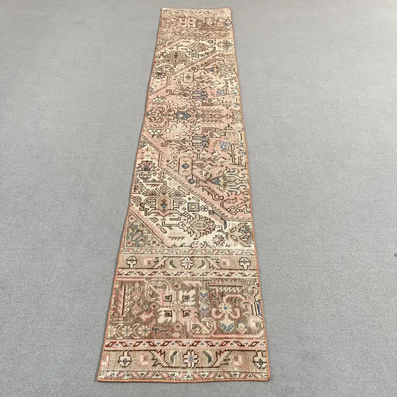 Pembe ve Mavi İkat Halı, 1,8x9,3 ft Şık Dekor