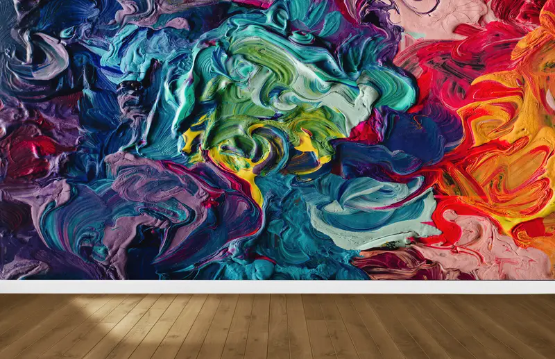 Çağdaş Baskılı Duvar Kağıdı: Farklı Renkler, Renkli Yağlıboya Desenler