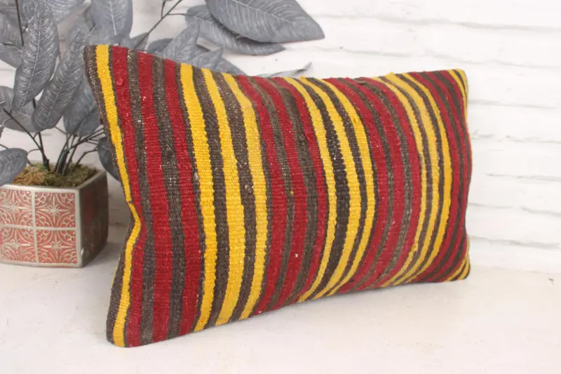 Boho Pillow Sham Cover, Knitted Pillow, Pillow Cover, Boho Throw Cushion Case, Antique Pillows, 12x20 Red Cushion Case, Vintage Pillow - 3