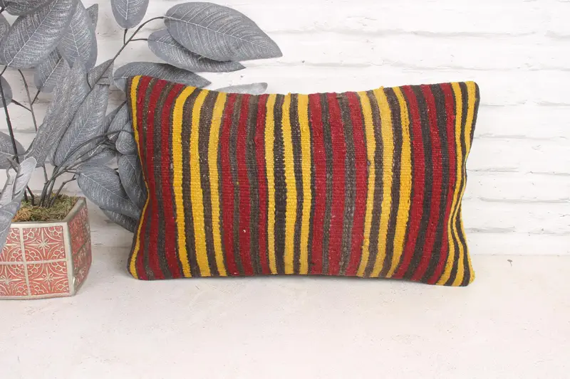 Boho Pillow Sham Cover, Knitted Pillow, Pillow Cover, Boho Throw Cushion Case, Antique Pillows, 12x20 Red Cushion Case, Vintage Pillow - 1