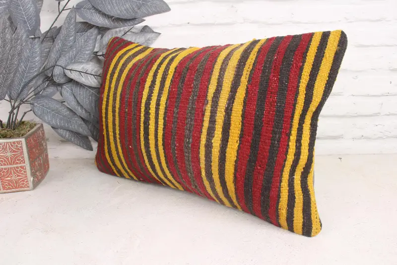 Boho Pillow Sham Cover, Knitted Pillow, Pillow Cover, Boho Throw Cushion Case, Antique Pillows, 12x20 Red Cushion Case, Vintage Pillow - 4
