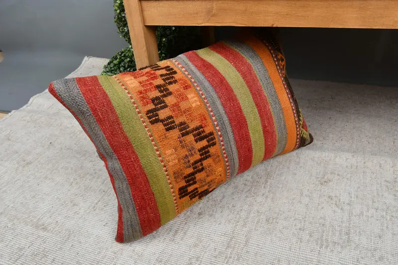 Home Decor Pillow, Cushion Cover, Handmade Throw Pillow Cover, Boho Pillow Sham Cover, Handmade Kilim Cushion, 16x24 Orange Cushion - 7