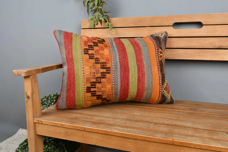 Home Decor Pillow, Cushion Cover, Handmade Throw Pillow Cover, Boho Pillow Sham Cover, Handmade Kilim Cushion, 16x24 Orange Cushion - 1