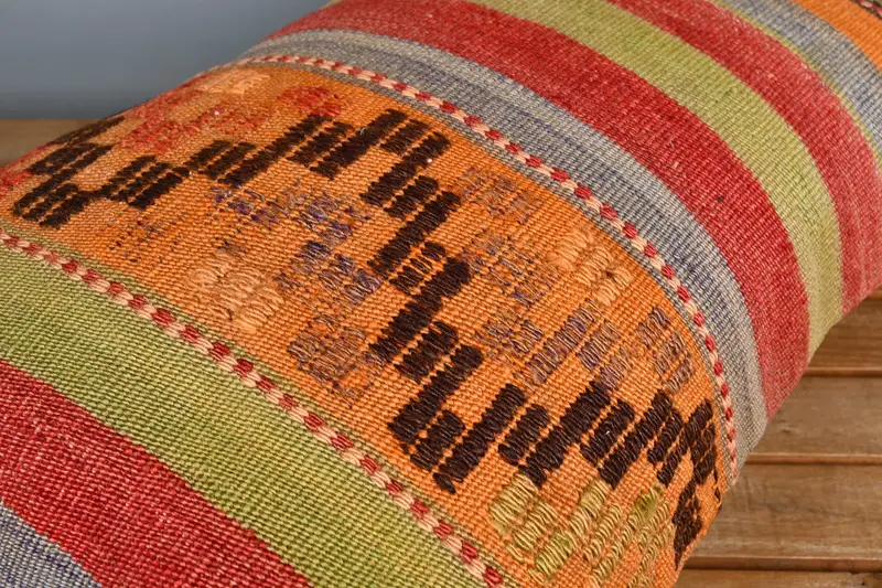 Home Decor Pillow, Cushion Cover, Handmade Throw Pillow Cover, Boho Pillow Sham Cover, Handmade Kilim Cushion, 16x24 Orange Cushion - 3