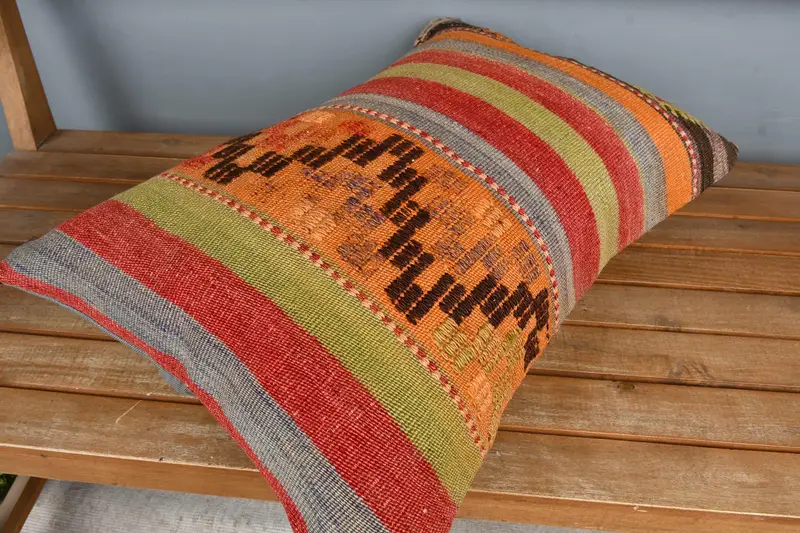 Home Decor Pillow, Cushion Cover, Handmade Throw Pillow Cover, Boho Pillow Sham Cover, Handmade Kilim Cushion, 16x24 Orange Cushion - 2