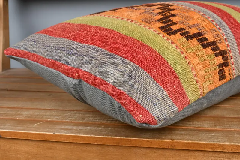 Home Decor Pillow, Cushion Cover, Handmade Throw Pillow Cover, Boho Pillow Sham Cover, Handmade Kilim Cushion, 16x24 Orange Cushion - 4