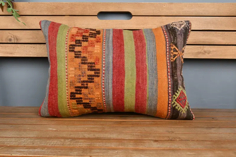 Home Decor Pillow, Cushion Cover, Handmade Throw Pillow Cover, Boho Pillow Sham Cover, Handmade Kilim Cushion, 16x24 Orange Cushion - 6