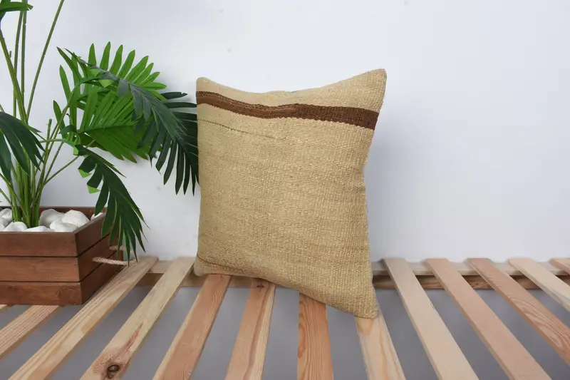 Pillow for Sofa, Ethnical Kilim Rug Pillow, Gift Pillow, Cushion Cover, Accent Cushion Cover, 16x16 Beige Cushion Cover - 5