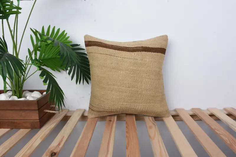 Pillow for Sofa, Ethnical Kilim Rug Pillow, Gift Pillow, Cushion Cover, Accent Cushion Cover, 16x16 Beige Cushion Cover - 1