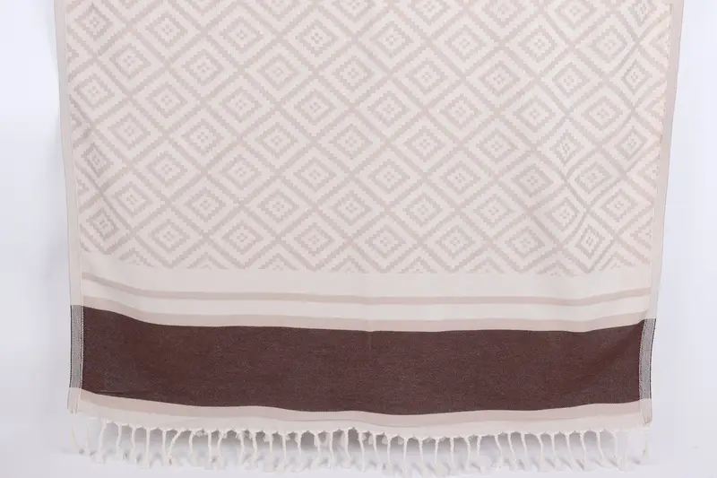 Personalized Towel Light Beige-Brown Geometric, 36x69 Inches