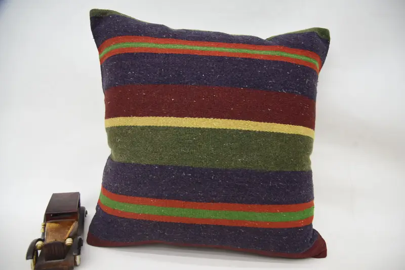 Cushion Cover, 20x20 Blue Pillow Sham, Wool Kilim Pillow Cushion Case, Handmade Kilim Cushion, Kilim Pillow, Ethnical Kilim Rug Pillow - 4