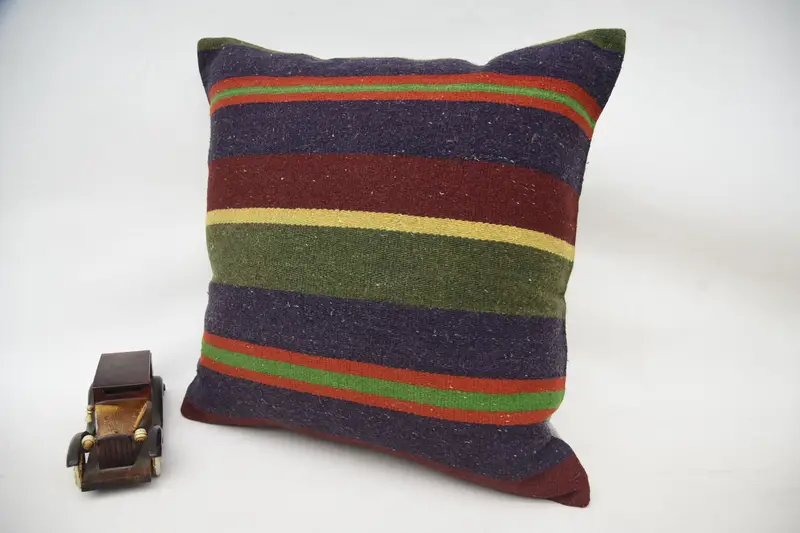 Cushion Cover, 20x20 Blue Pillow Sham, Wool Kilim Pillow Cushion Case, Handmade Kilim Cushion, Kilim Pillow, Ethnical Kilim Rug Pillow - 3