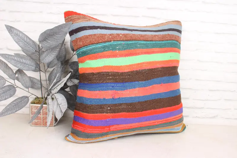 Kilim Rug Cushion, Tapestry Pillow, Boho Pillow, Home Decor Pillow, Pillow Case, 24x24 Purple Pillow Sham, Boho Pillow Sham Cover - 3