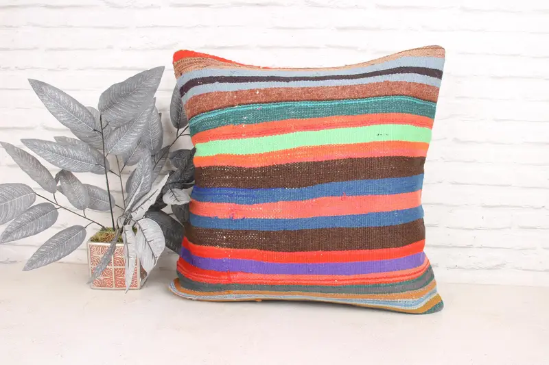 Kilim Rug Cushion, Tapestry Pillow, Boho Pillow, Home Decor Pillow, Pillow Case, 24x24 Purple Pillow Sham, Boho Pillow Sham Cover - 1