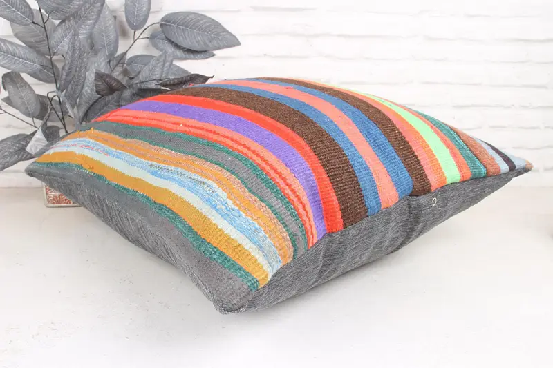 Kilim Rug Cushion, Tapestry Pillow, Boho Pillow, Home Decor Pillow, Pillow Case, 24x24 Purple Pillow Sham, Boho Pillow Sham Cover - 6