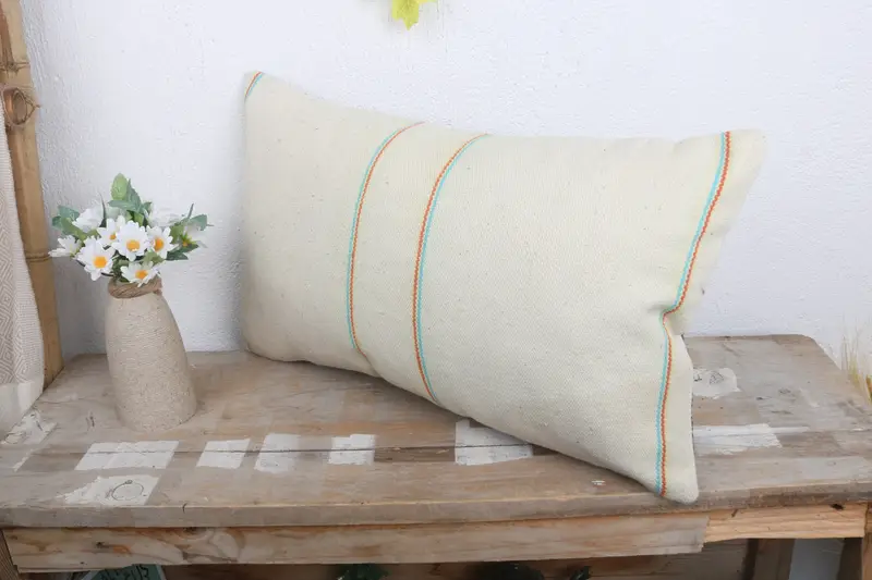Handmade Kilim Cushion, 12x20 White Cushion Cover, Pillow Sham, Turkish Pillow, Throw Kilim Pillow, Bolster Throw Pillow Cover - 4