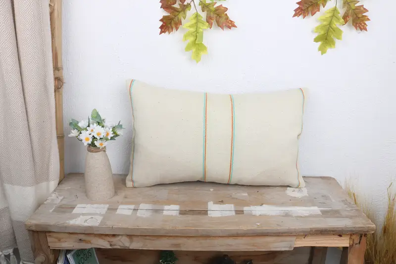 Handmade Kilim Cushion, 12x20 White Cushion Cover, Pillow Sham, Turkish Pillow, Throw Kilim Pillow, Bolster Throw Pillow Cover - 1
