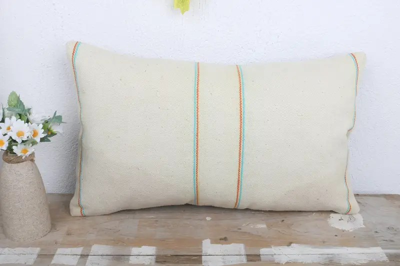 Handmade Kilim Cushion, 12x20 White Cushion Cover, Pillow Sham, Turkish Pillow, Throw Kilim Pillow, Bolster Throw Pillow Cover - 2