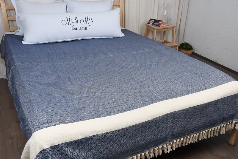 Monogram Blanket, Bachelorette Gifts, Aesthetic Blanket, Gift For The Home, Turkish Bedspread, 92x80 Cotton Diamond Towel, Turkish Blanket - 7