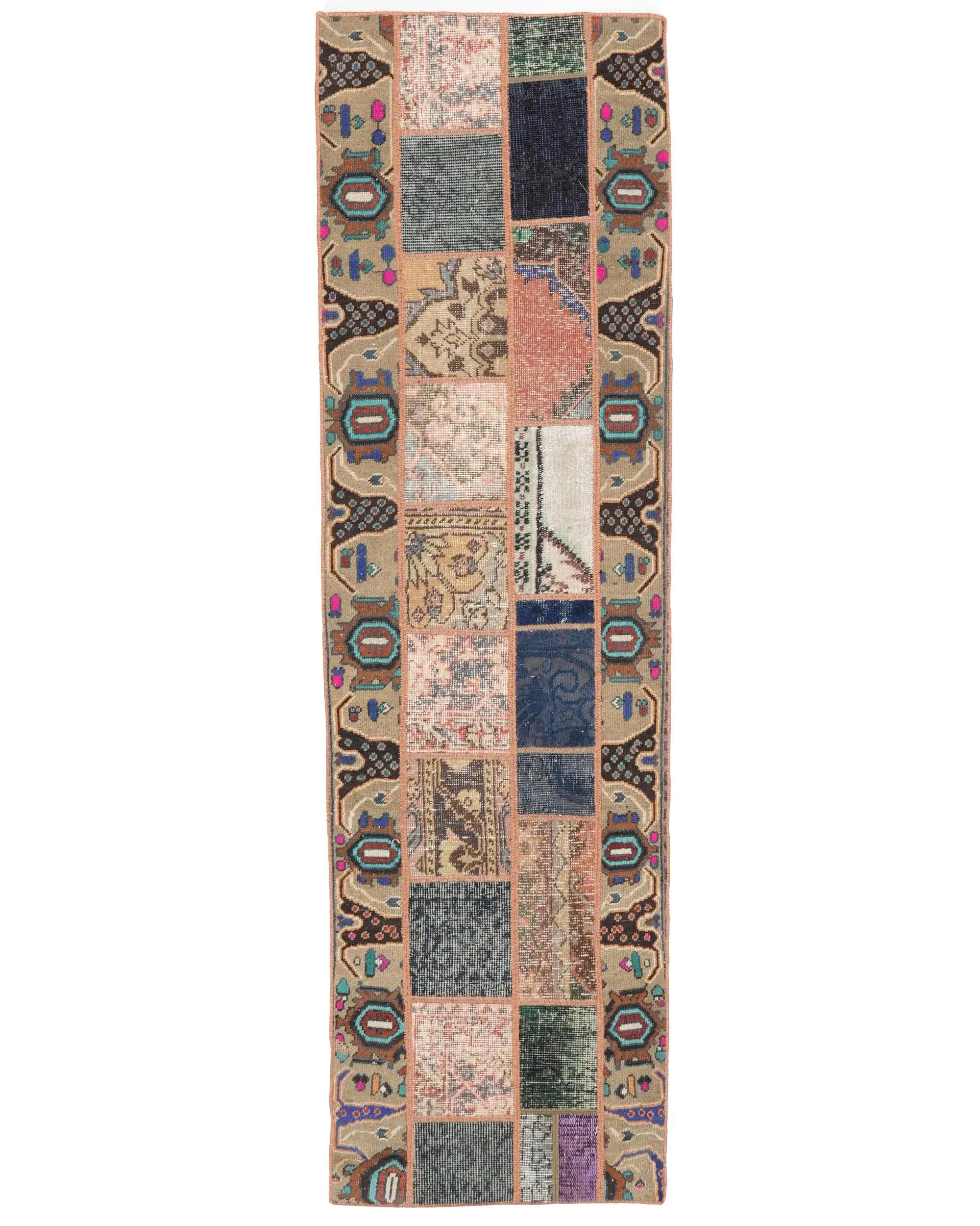 Turkish 2x6.7 ft Runner Rug, Vintage Rug, Brown Floral Rug - 1