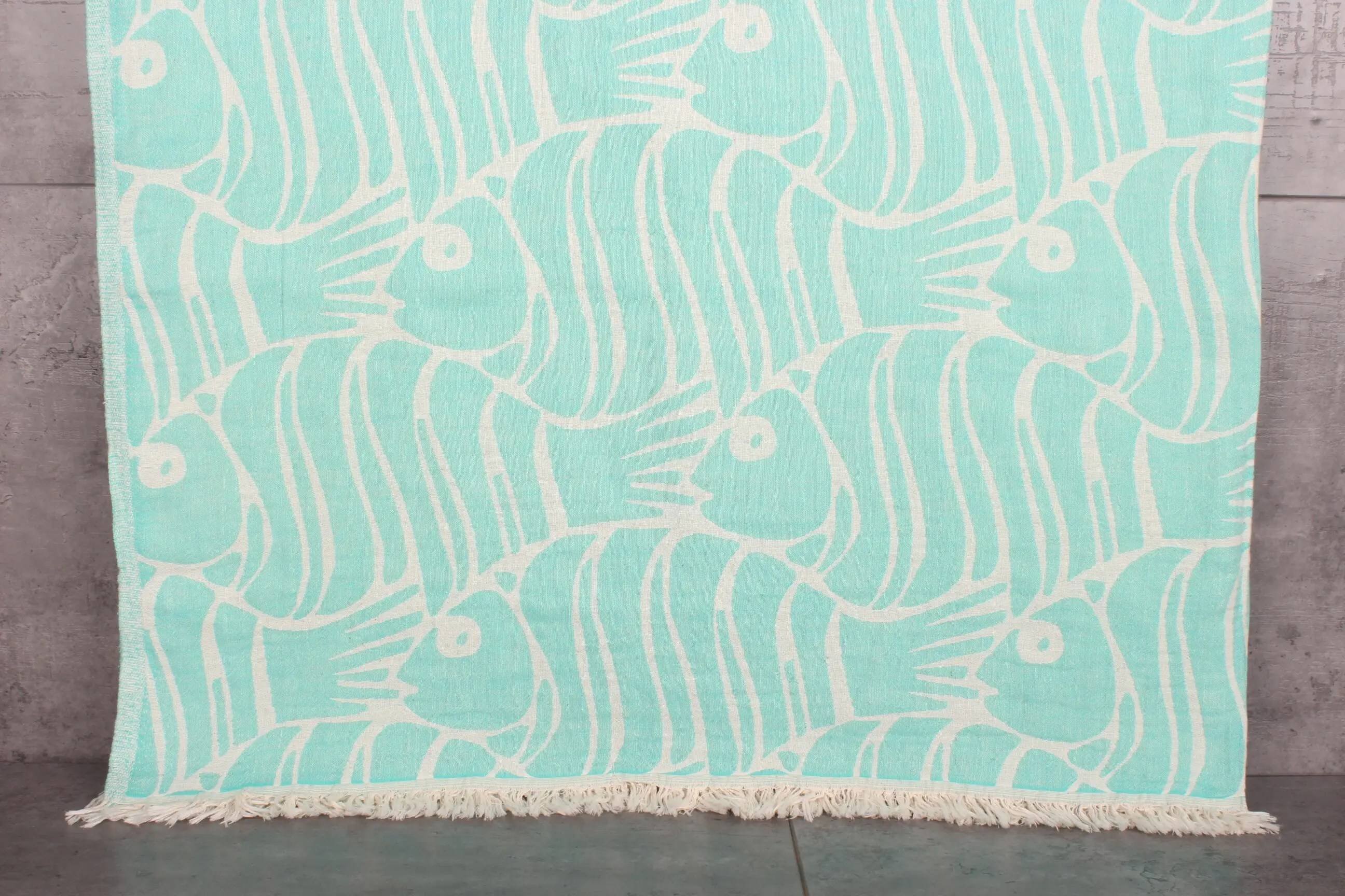 Benetton Green Fish Design Cotton Throw, 60x71 Inches - 1