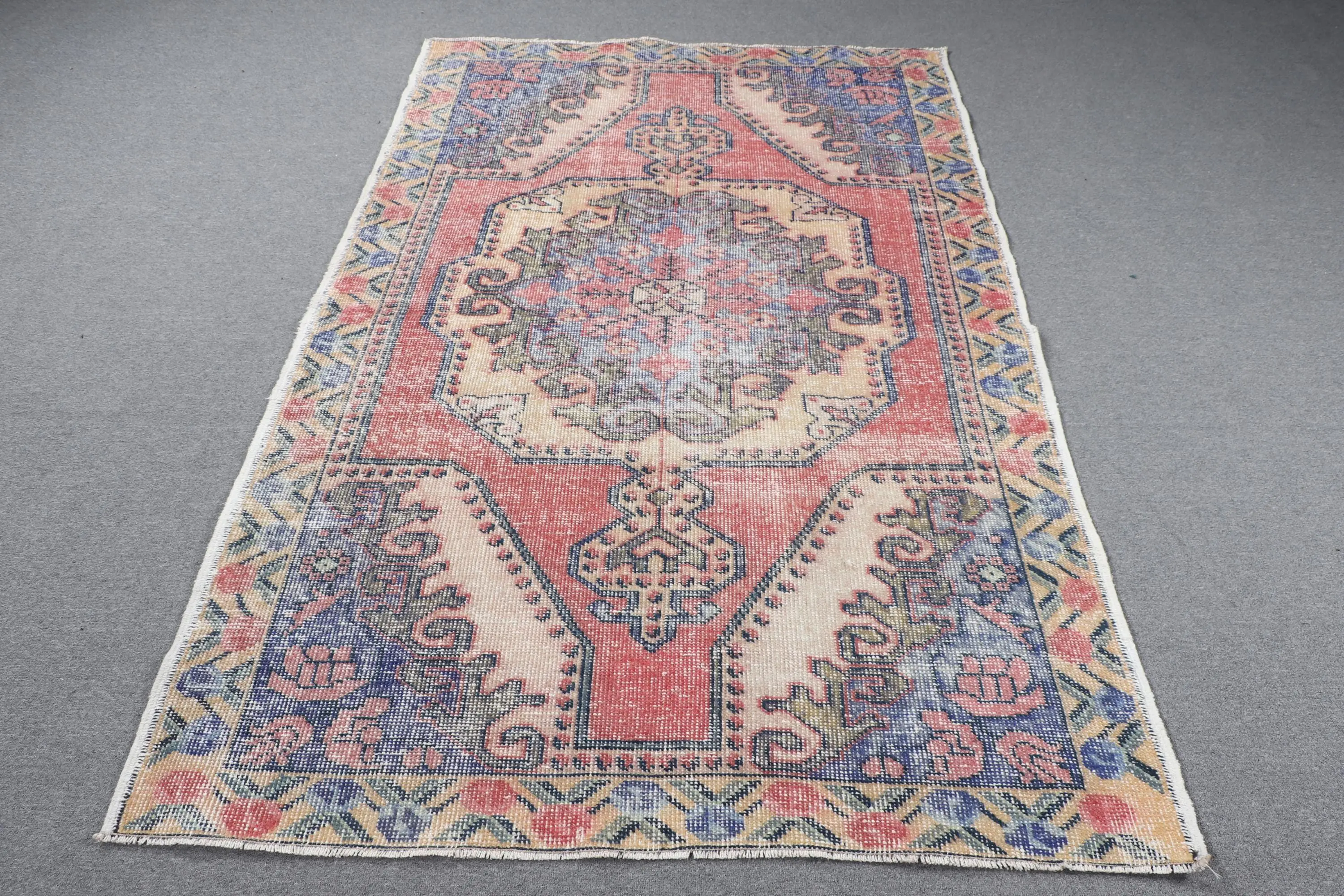 4.5x7.1 ft Rug, Vintage Turkish Rug, Red Ombré Wool Rug - 1