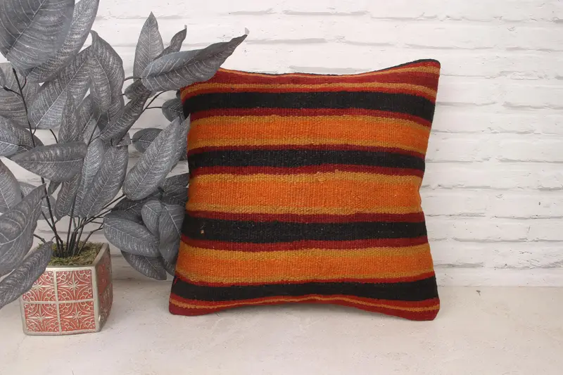 Gift Pillow, Custom Pillow, Pillow Sham, 18x18 Orange Pillow, Pillow for Sofa, Handmade Cushion Case, Vintage Pillow, Customized Pillow Sham - 1