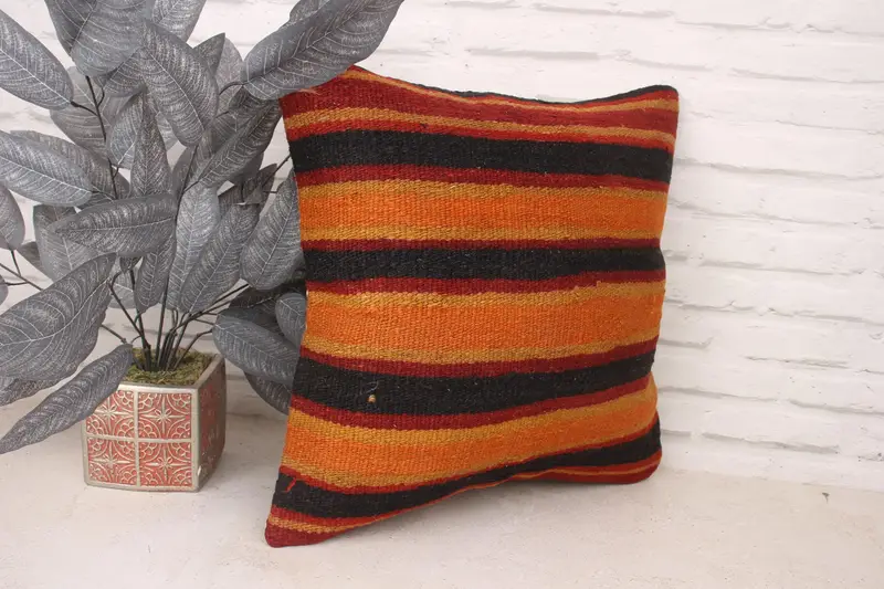Gift Pillow, Custom Pillow, Pillow Sham, 18x18 Orange Pillow, Pillow for Sofa, Handmade Cushion Case, Vintage Pillow, Customized Pillow Sham - 3