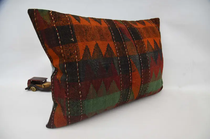 Boho Pillow, Antique Pillows, Cotton Pillow Case, Pet Cushion Cover, Throw Kilim Pillow, 20x28 Orange Cushion, Cushion Case - 3