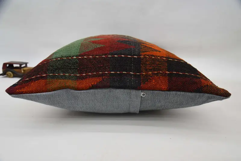 Boho Pillow, Antique Pillows, Cotton Pillow Case, Pet Cushion Cover, Throw Kilim Pillow, 20x28 Orange Cushion, Cushion Case - 6