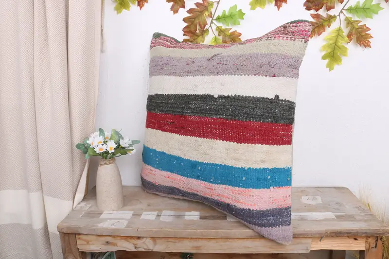 Retro Throw Pillow Sham, Cushion Cover, Pillow for Couch, Interior Designer Pillow, Handmade Kilim Cushion, 20x20 White Cushion Case - 4