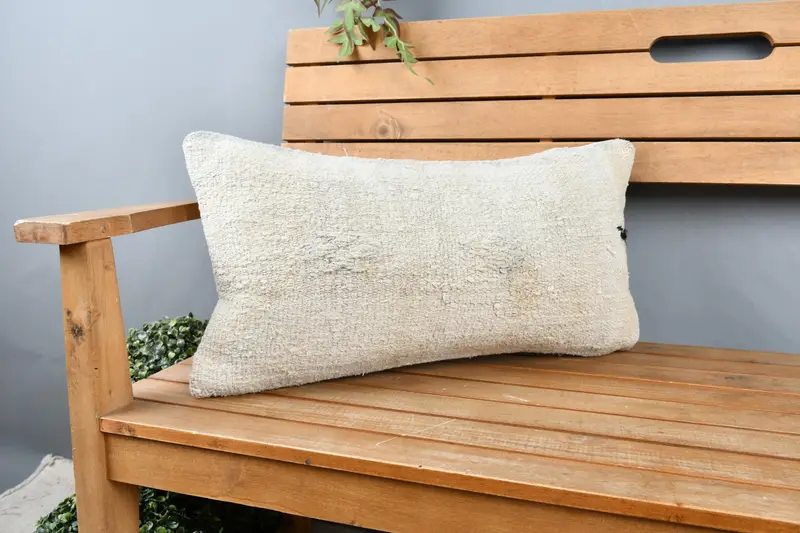 Handmade Kilim Cushion, Art Deco Pillow, 12x24 Beige Pillow, Cushion Case, Turkish Pillow, Vintage Pillow Sham, Bench Cushion, Antique Pillows - 1