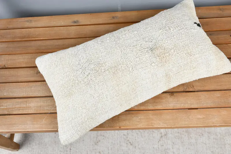 Handmade Kilim Cushion, Art Deco Pillow, 12x24 Beige Pillow, Cushion Case, Turkish Pillow, Vintage Pillow Sham, Bench Cushion, Antique Pillows - 3