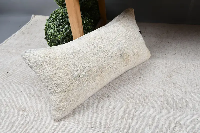 Handmade Kilim Cushion, Art Deco Pillow, 12x24 Beige Pillow, Cushion Case, Turkish Pillow, Vintage Pillow Sham, Bench Cushion, Antique Pillows - 7