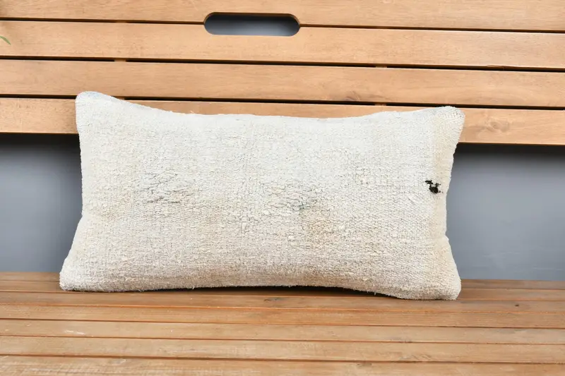 Handmade Kilim Cushion, Art Deco Pillow, 12x24 Beige Pillow, Cushion Case, Turkish Pillow, Vintage Pillow Sham, Bench Cushion, Antique Pillows - 6