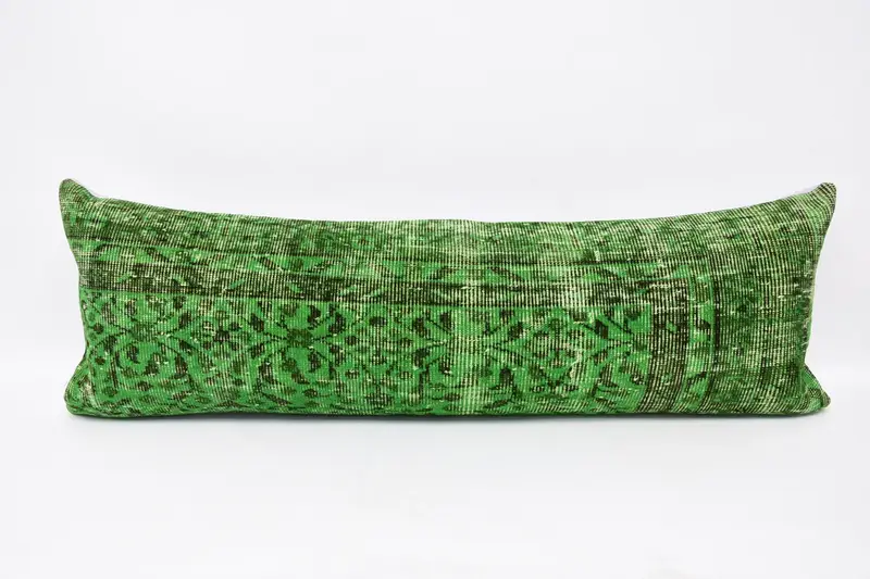 Turkish Green Rustic Pillow Sham, Antique 16x48 inch Sofa Cushion Cover - 1