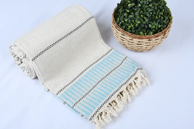 104x96 Cotton Striped Towel, Custom Blanket, Boyfriend Gift, Organic Throw, Decorative Blanket, First Wedding Anniversary Gift, Custom Wedding Gifts - 4